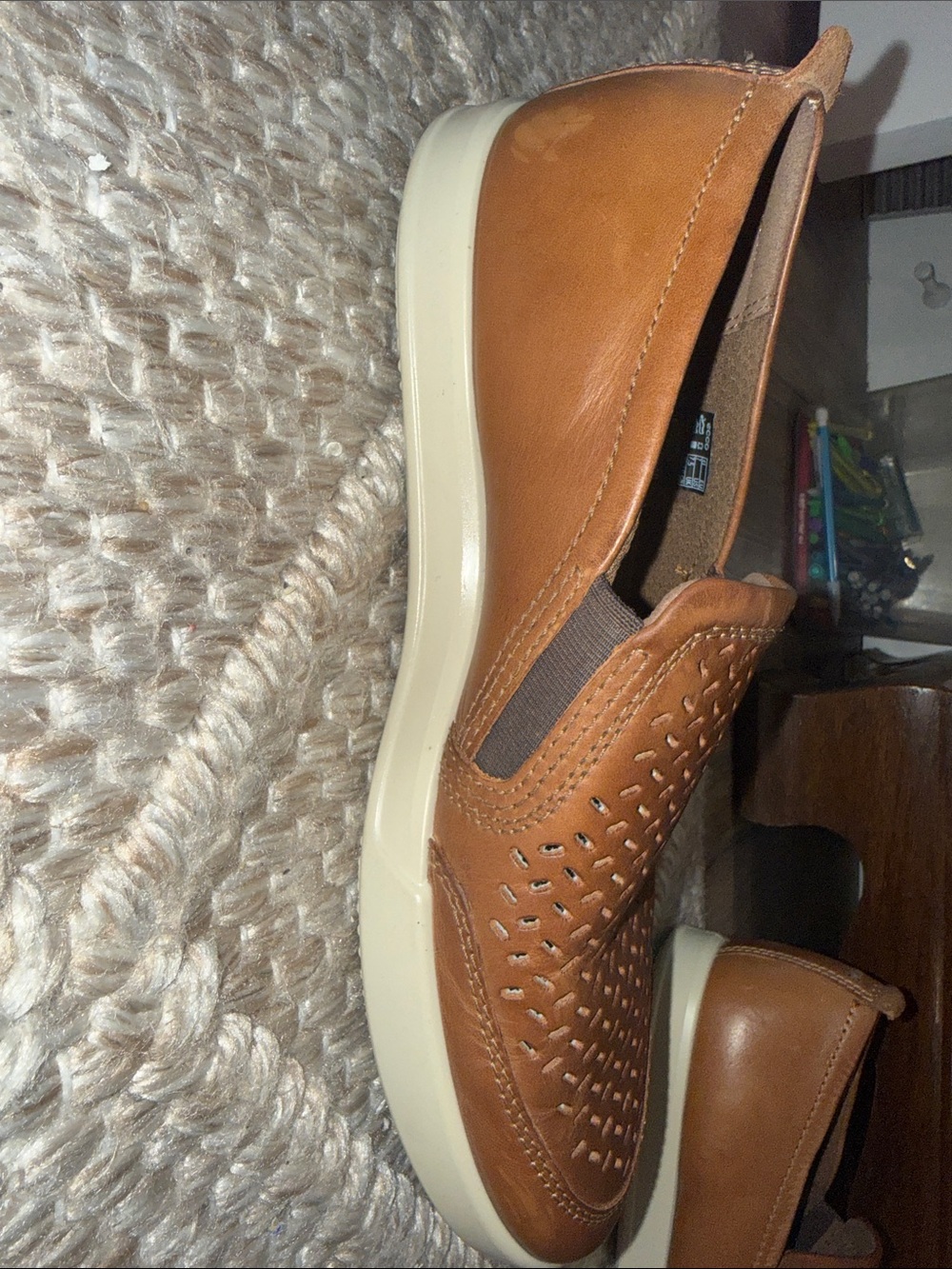Ecco Men’s Brown Perforated Leather Slip-On Loafers - 41 - Picture 4 of 6